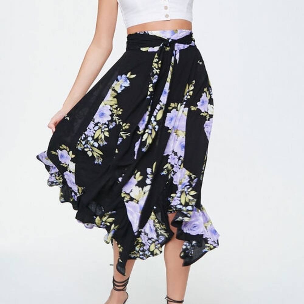 Floral Black and Purple Women's Skirt